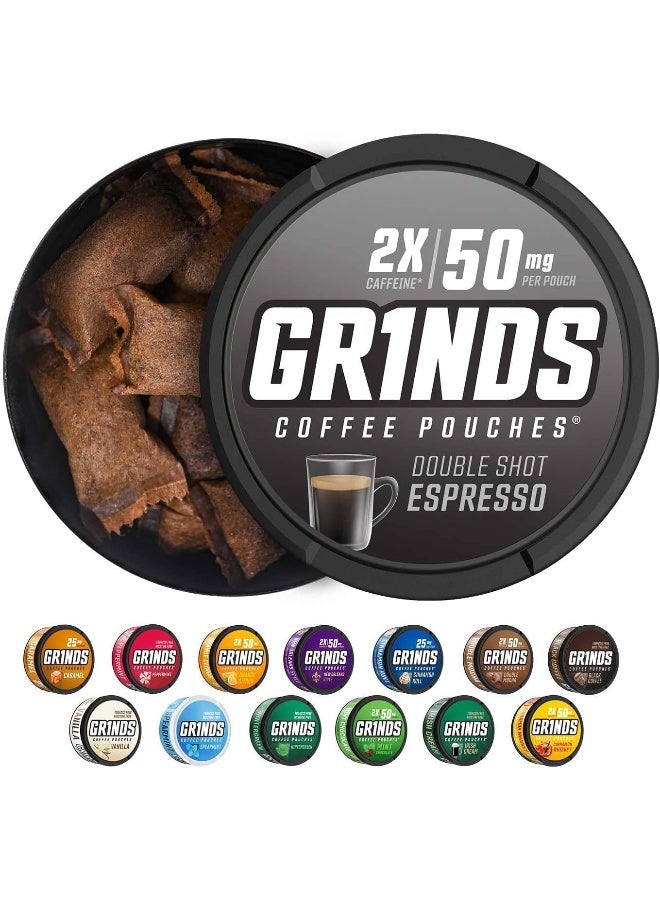 Grinds Coffee Pouches | 6 Cans of Double Shot Espresso | 18 Pouches Per Can | 2x Caffeine 1 Pouch eq. 1/2 Cup of Coffee - Image 2